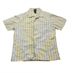 Gap Striped Linen Blend Short Sleeve Collar Button Up Blouse Relaxed Fit Medium